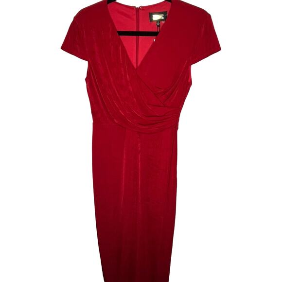 Alexia Admor NWT Orine Red Dress Knee Length Crossover Cap Sleeve Small Shimmer - Picture 2 of 12